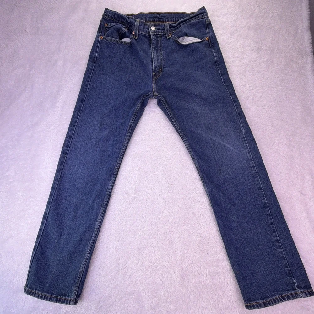 Levi's 505 Jeans Mens 32x29 (tag: 34x30) Straight Leg Dark Wash Denim Distressed